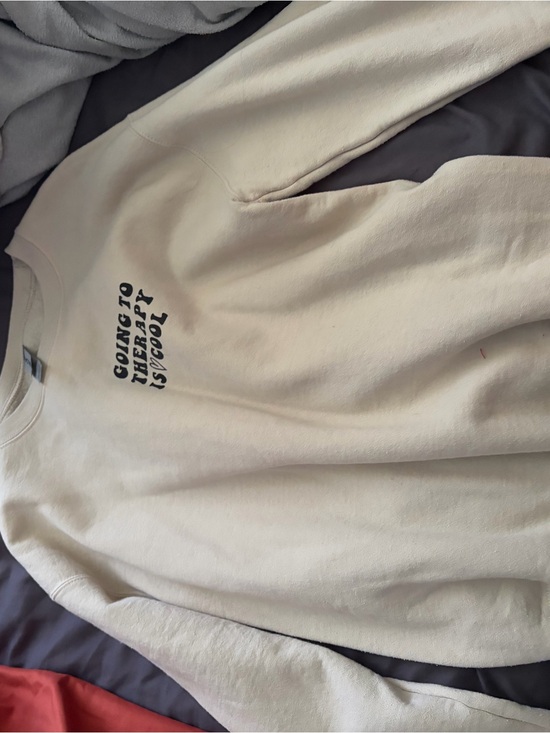 Gildan Jackets & Blazers - Gildan Cream Crewneck Sweatshirt with Small Black Text Graphic